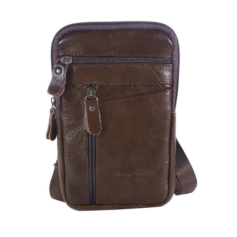 Leather Waist Bag Men's Mobile Phone Bag Wearing Belt Outdoor Sport One Shoulder Small Bag Doing Business Crossbody Bags