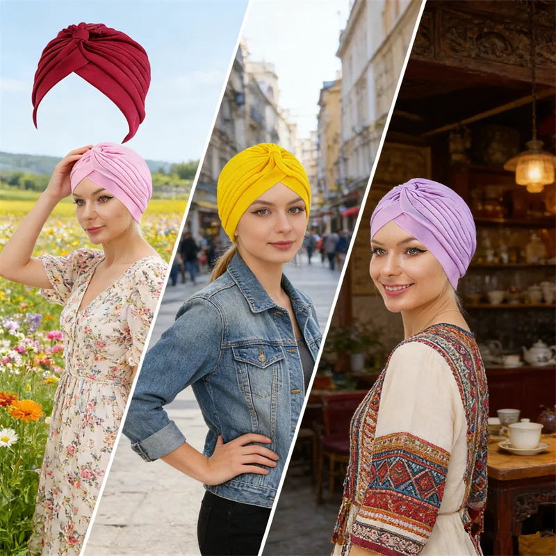 New Turban Cap for Women Soft Muslim Hats Female Inner Caps Solid Arab Indian Bonnet Wrap Head Scarf Hat Chemo Cancer Mujer