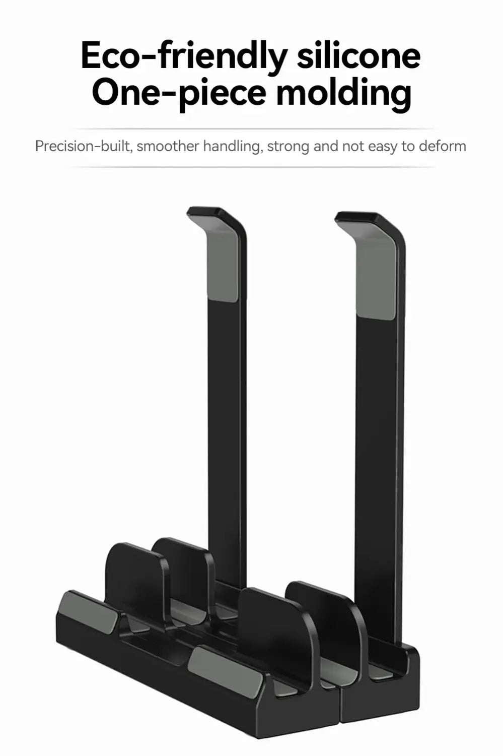 schwarzer, umweltfreundlicher Silikon-Verstellständer für vertikale Laptops und -halter mit schlankem einteiligen, geformtem Design.