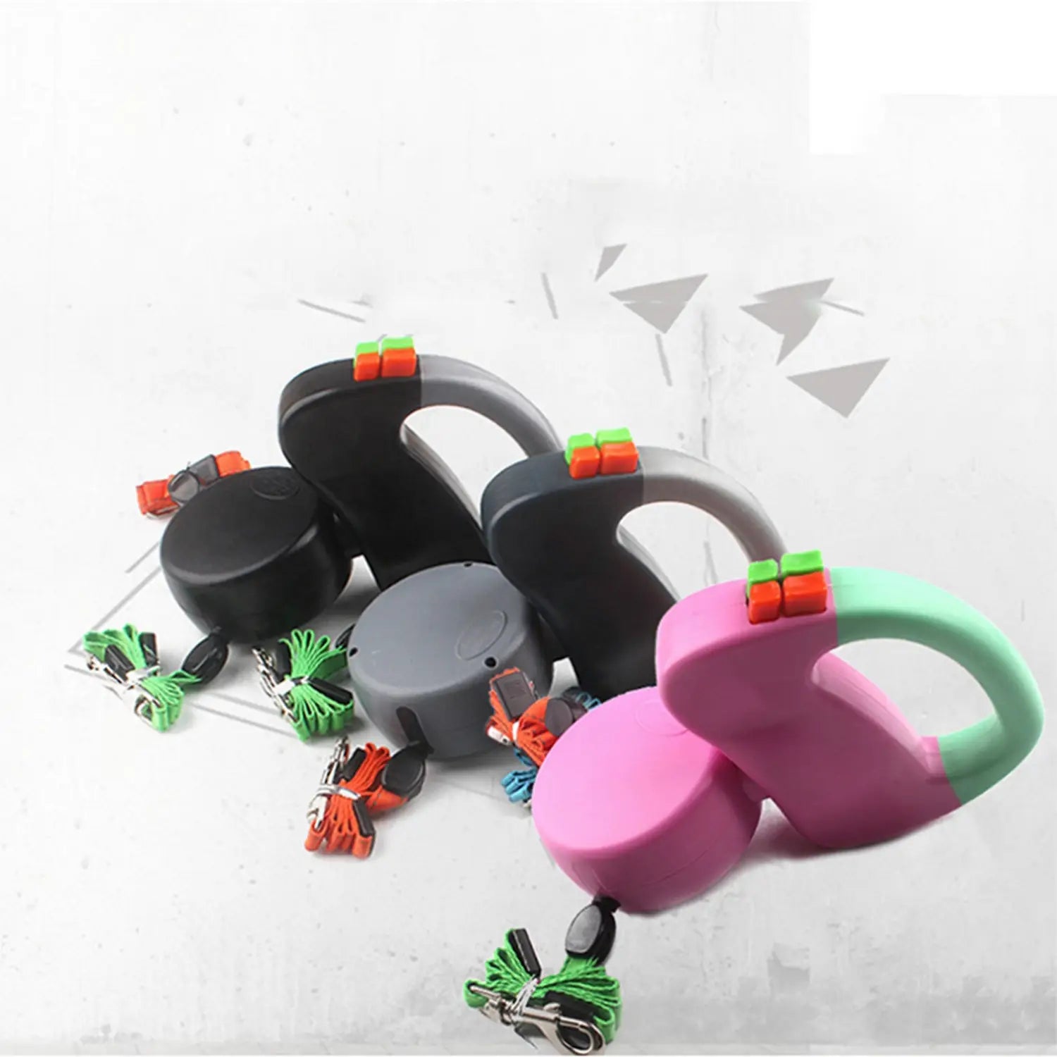 Rosa- und grüne ausziehbare Laufzugleine mit ergonomischem Griffdesign für zwei Hunde, 3 m Laufzugleine.