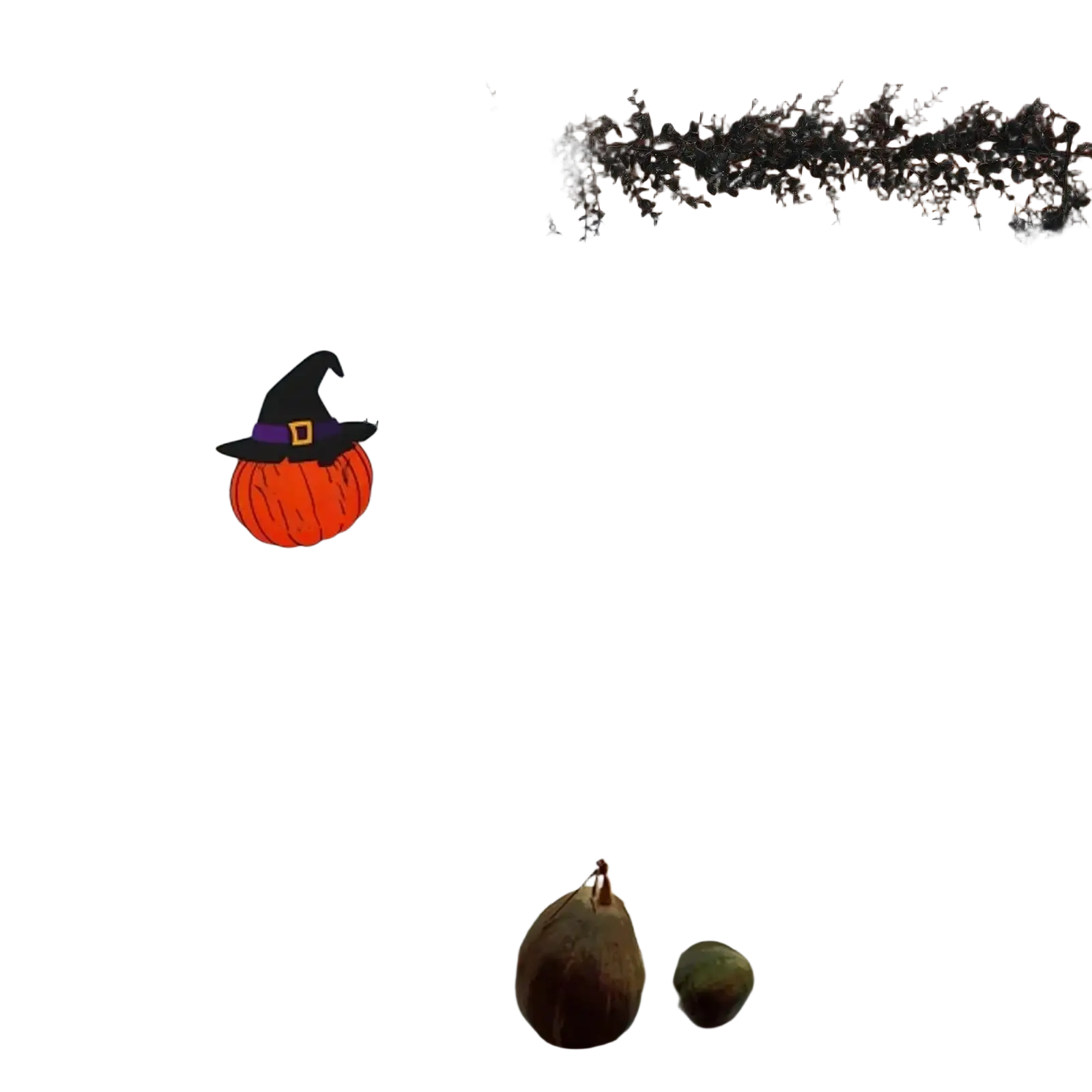 calabaza naranja que lleva un sombrero de bruja negro con una banda morada y hebilla dorada mostrada con guirnaldas negras para decoraciones de Halloween de 70 pulgadas.