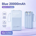 20000mAh Portable Power Bank Built-in 3 Cables Rechargeable External Battery Pack with Digital Display for iPhone Android