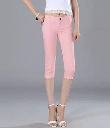 Denim Capri Short Jeans for Women Super Comfy Stretch  Button Front Casual Breathable Comfort Cropped Pants Summer