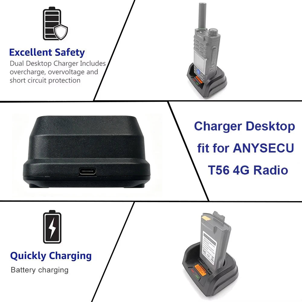 Charger Desktop Type-C Plug for ANYSECU T56 Ruyage ZL50 4G Network Radio Charger Base