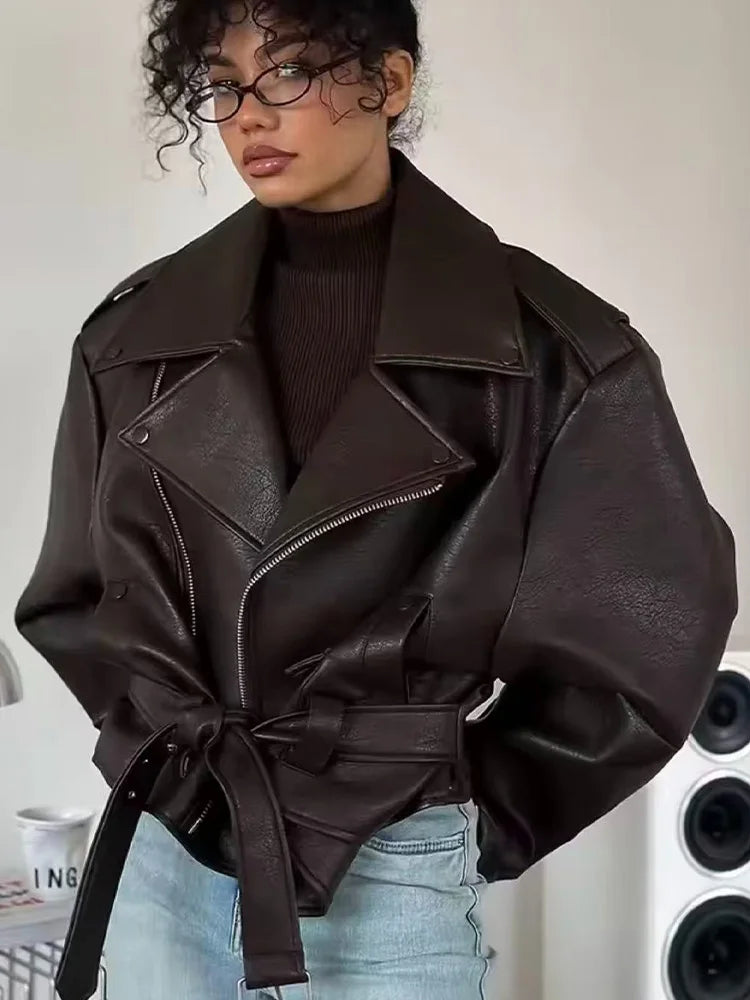HH Women Winter Jackets Solid Turn-Down Collar Pocket Women Fashion Long Sleeves Short Loose Leather Belt Warm Coats Trendy