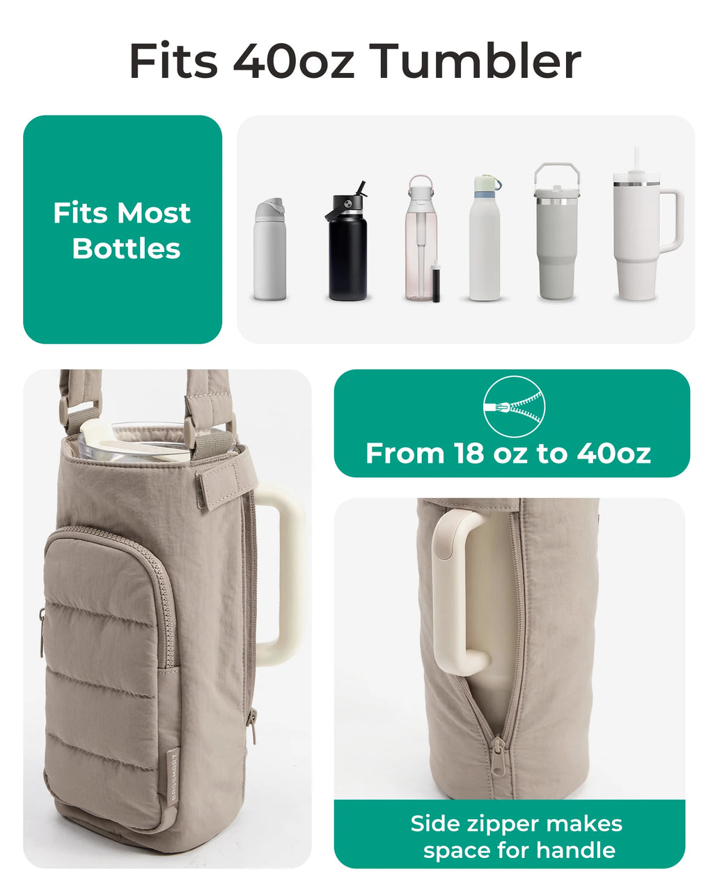 BAGSMART 40oz Water Bottle Holder with Strap Quilted Crossbody Purse Drink Carrier Gym Accessories for Women
