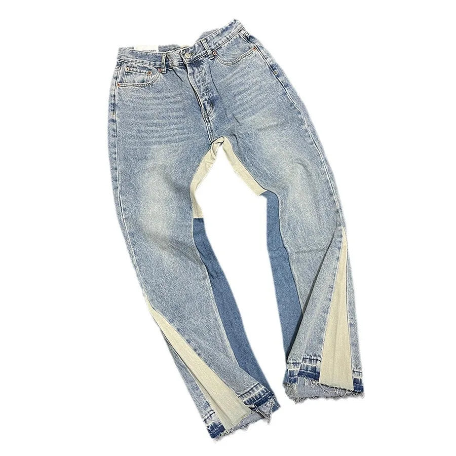Denim Bell-bottoms Washed And Worn Patchwork Jeans