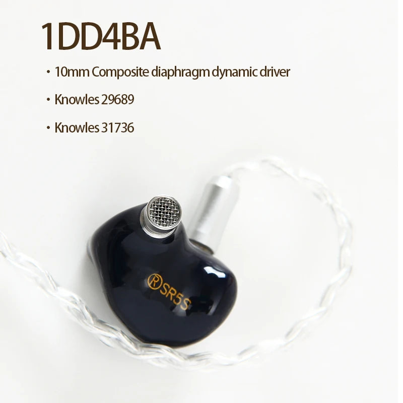 Newest Sound Rhyme SR5S HI-FI Earphones 4BA+1 Dynamic Driver Hybrid Upgrade Headset Earbuds Wired In-ear Earphones IEMs
