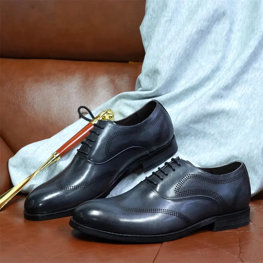 Men Dress Shoes High Quality Italian Elegant Round Toe Lace Up Shoes for Man Wedding Social Oxford dress Shoes