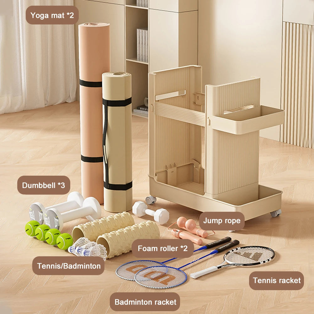Gym Equipment Organizer Trolley with Wheels Gym Equipment Holder Sports Equipment Storage Rack Sports Equipment Trolley Basket