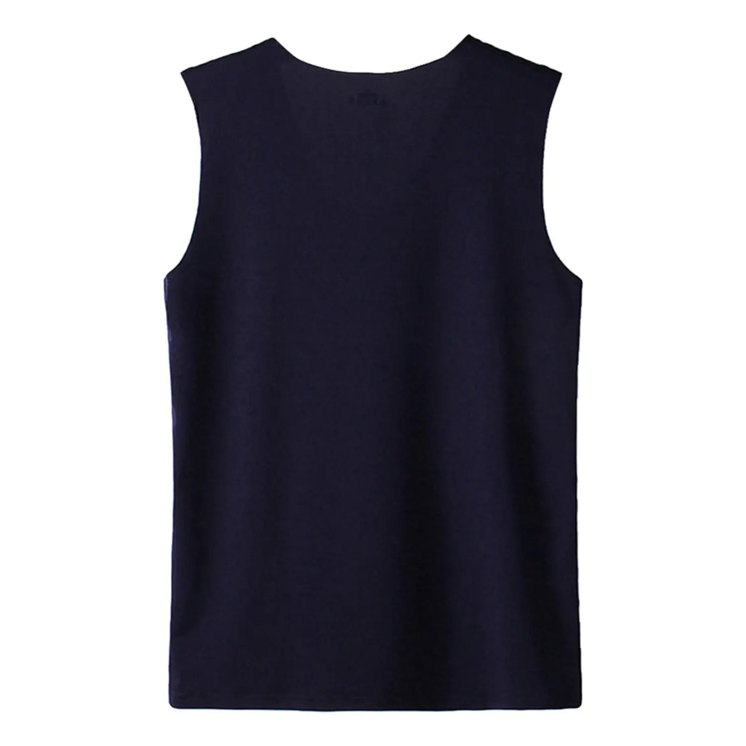 A sleek navy blue men ice silk sleeveless tank top with smooth fabric and a rounded neckline.