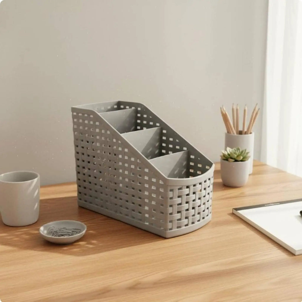 Slanted Stationery Organizer Stylish Design Desktop Storage Box Space Saving Multi-Compartment Organizer for Classroom, Living