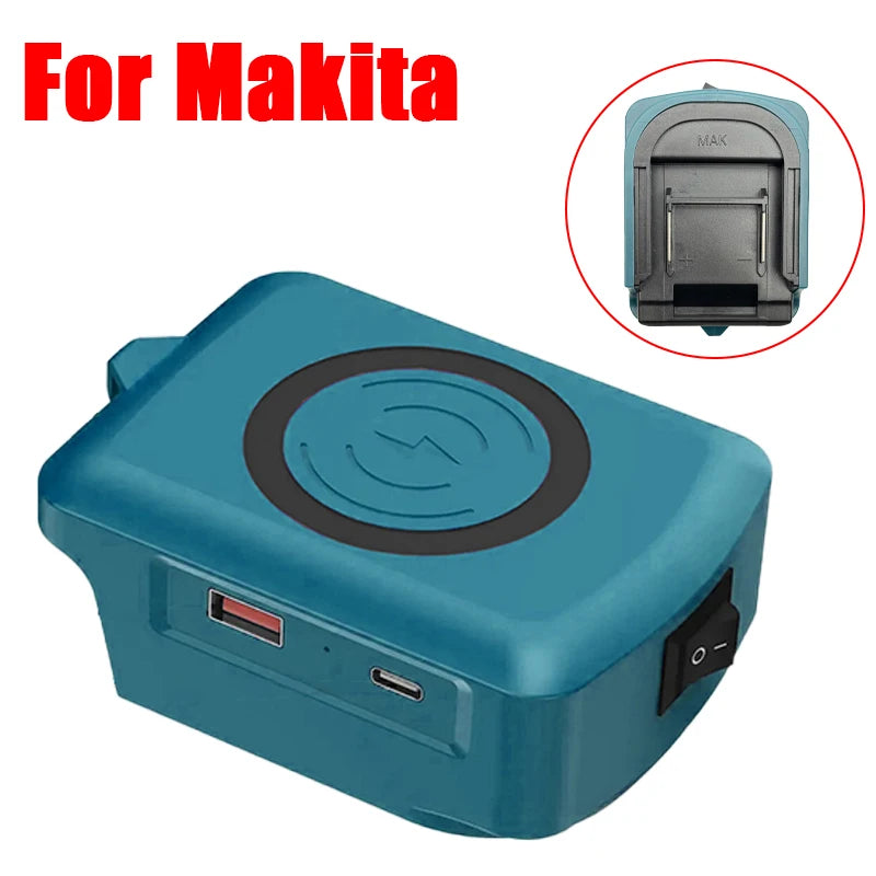 Wireless Charger Adapter 18V Lithium Battery Charging Station with Type-C&USB Port for Makita for Dewalt for Milwaukee for Bosch