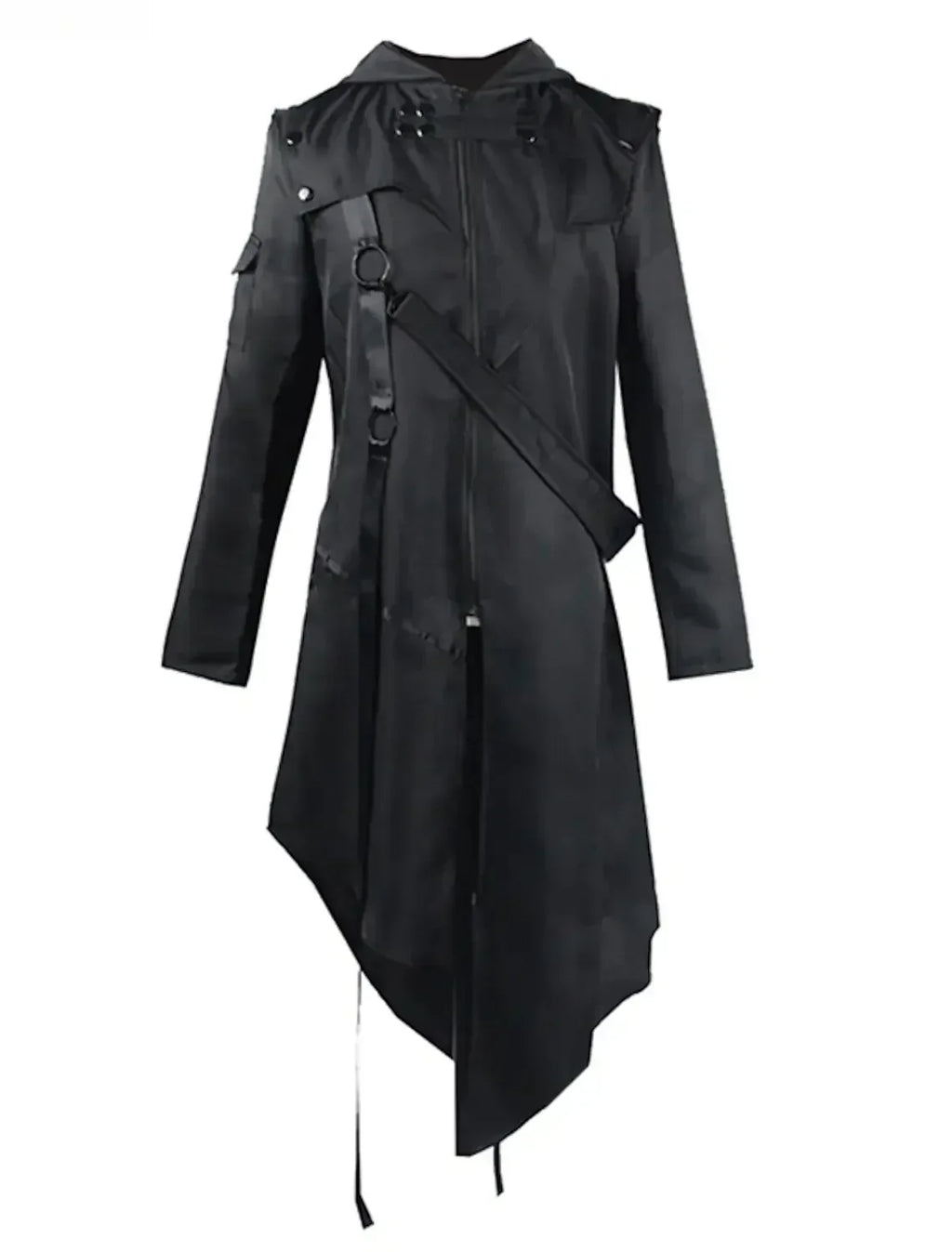 New  Men's Punk Style Irregular Trench Coats Black Gothic Long Hooded Jackets Halloween Man Cosplay Costume Large Size S-5XL