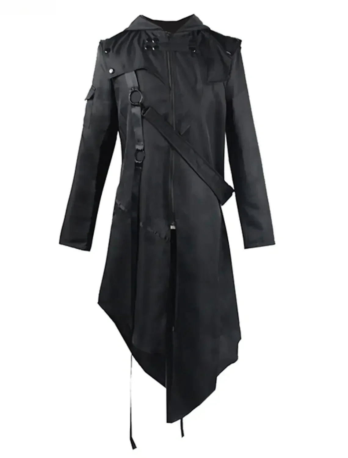 New  Men's Punk Style Irregular Trench Coats Black Gothic Long Hooded Jackets Halloween Man Cosplay Costume Large Size S-5XL
