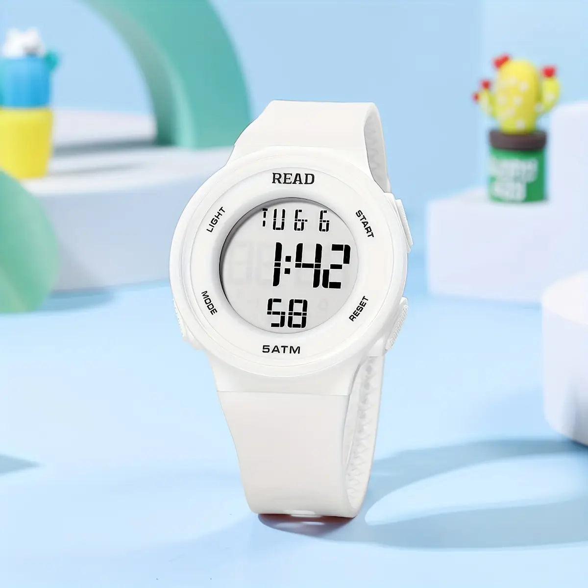 White led digital sports watch womens waterproof fitness timepiece with a sleek minimalist design and soft white silicone strap