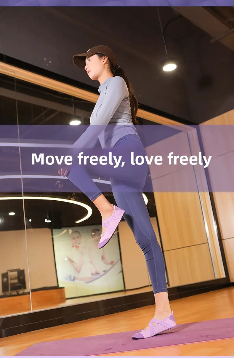 Lavender women yoga shoes with a sleek minimalist design and soft rubber anti-slip sole for fitness flats.