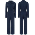 Womens Casual Jumpsuit Coverall Solid Color Long Sleeve Turn-Down Collar Button Flap Romper Fashion Work Travel Holiday Homewear