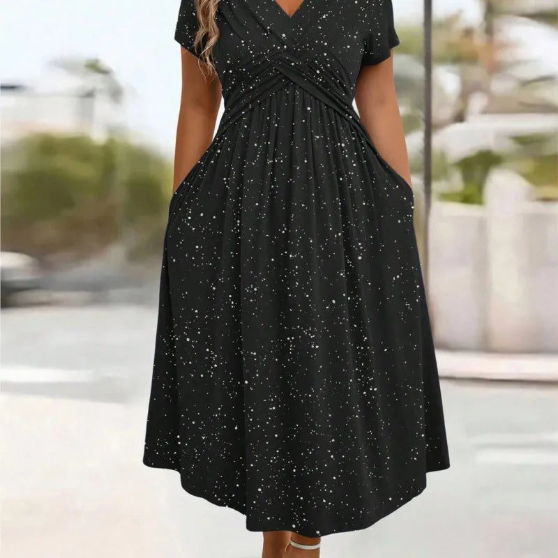 Vestidos De Mujer Casuales V Neck Short Sleeve Pocket Hem Elegant Dress Women's Summer New Formal Evening Fashion Hem Long Dress
