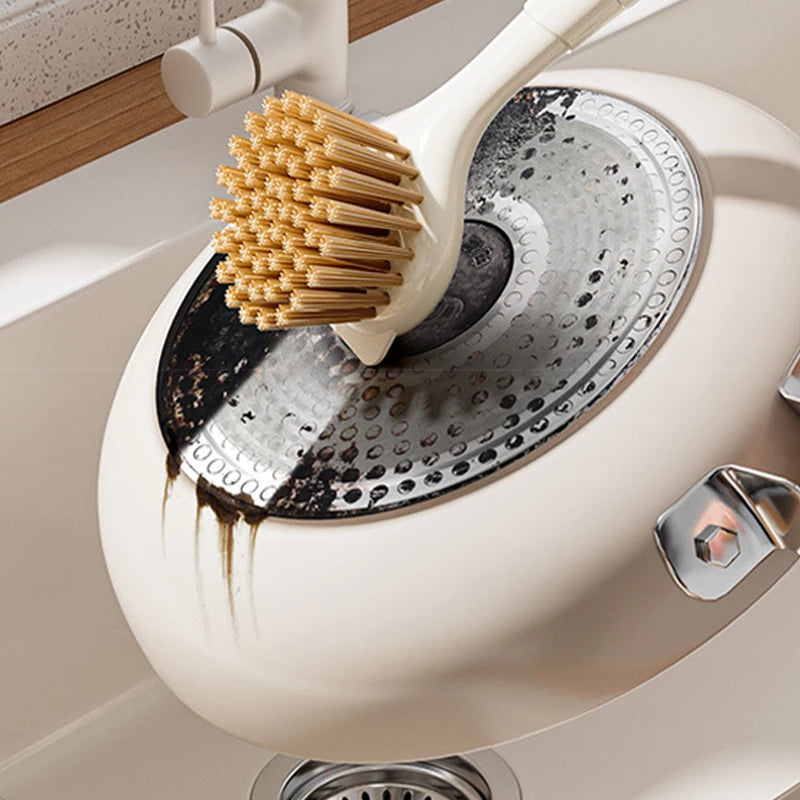 Kitchen Cleaning Brush Long Handle Dish Brush Stove Grease Scrubber 2in1 Cleaning Tools with Suction Bottom for Sink Pots Pans