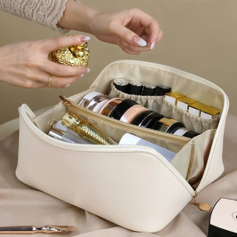 Large Travel Cosmetic Bag For Women Leather Makeup Organizer Female Toiletry Kit Bags Make Up Case Storage Pouch Luxury Lady Box