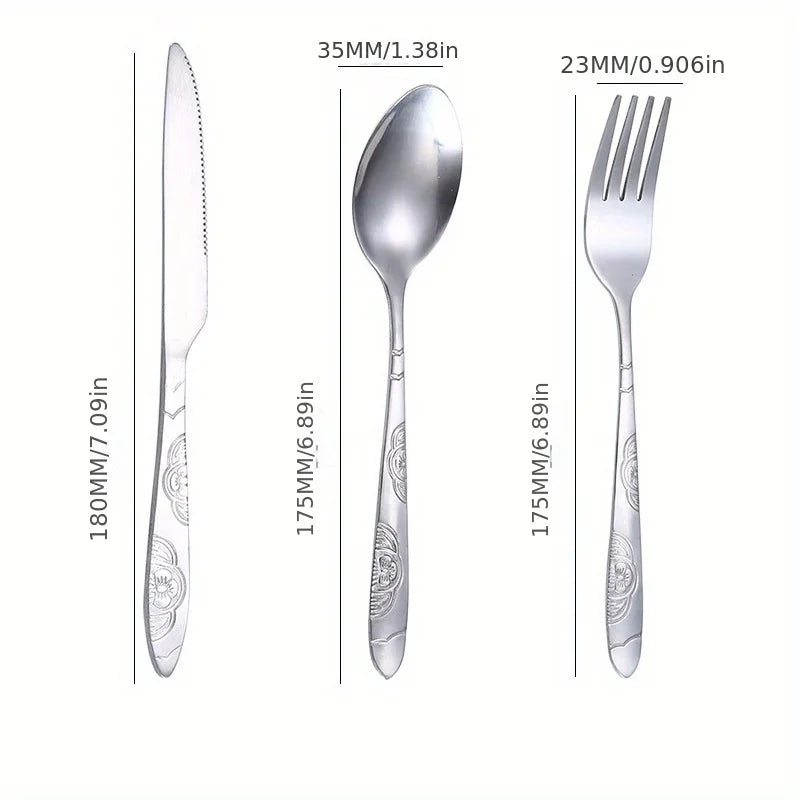 Portable Dinnerware Set - Ultra-Portable, Vibrant Printed, Stainless Steel Cutlery Set with Knifes, Fork, Spoon Carrying Bag