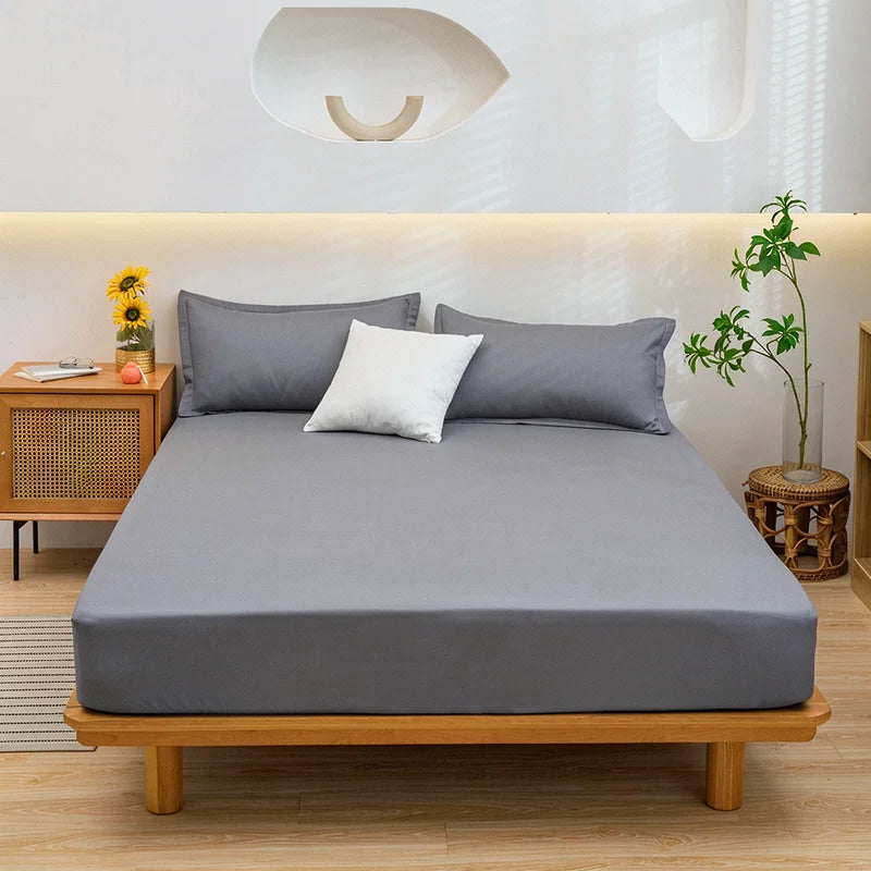 Soft Cotton Bedding Set Fitted Sheet With Pillowcases Bedroom Textile Supplies Solid Color Bedspread For Full Queen Size
