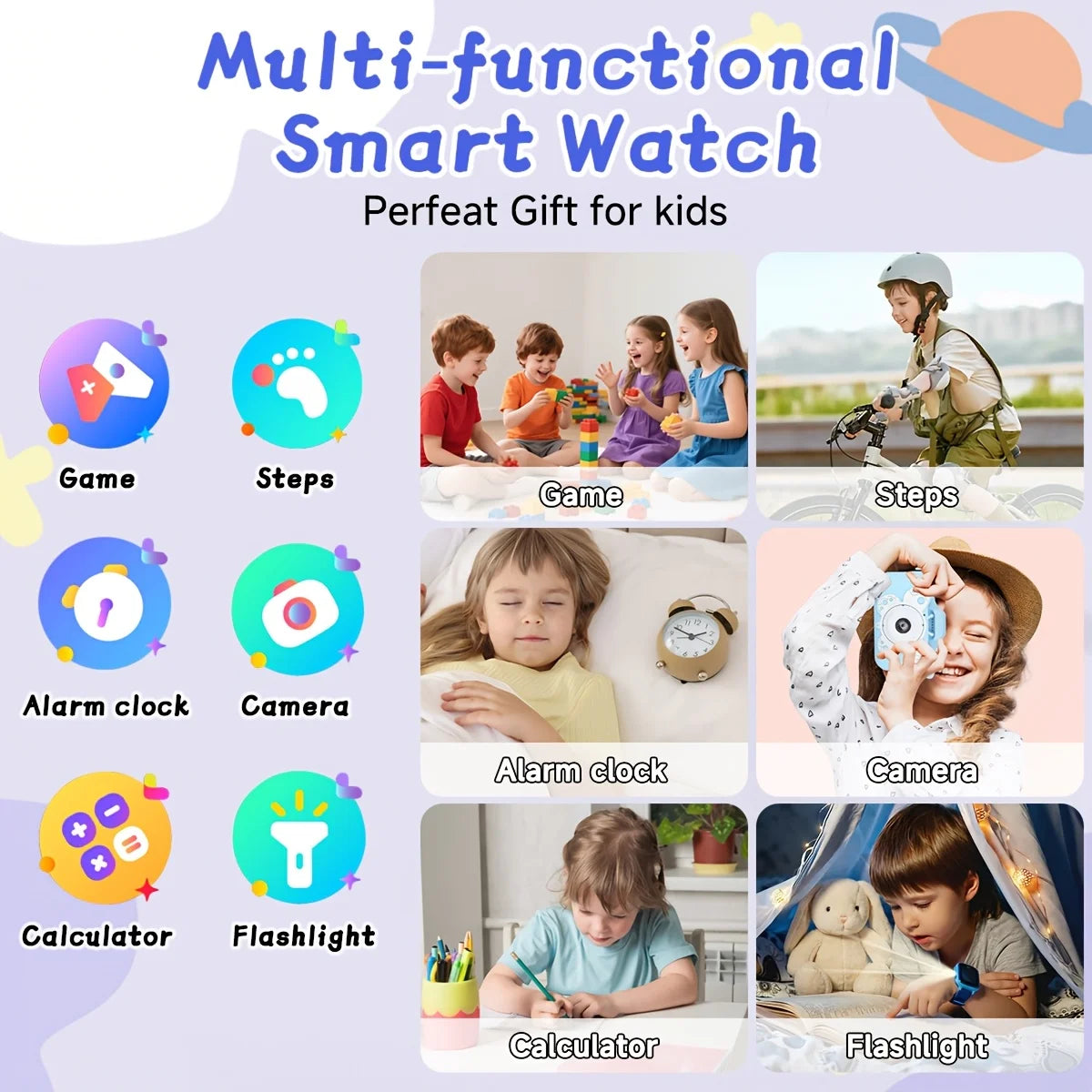 LAXASFIT Kids Smart Watch 1.88" HD Photo Album Watch Faces Educational Games Alarm Reminder Camera Calendar for Boys Girls