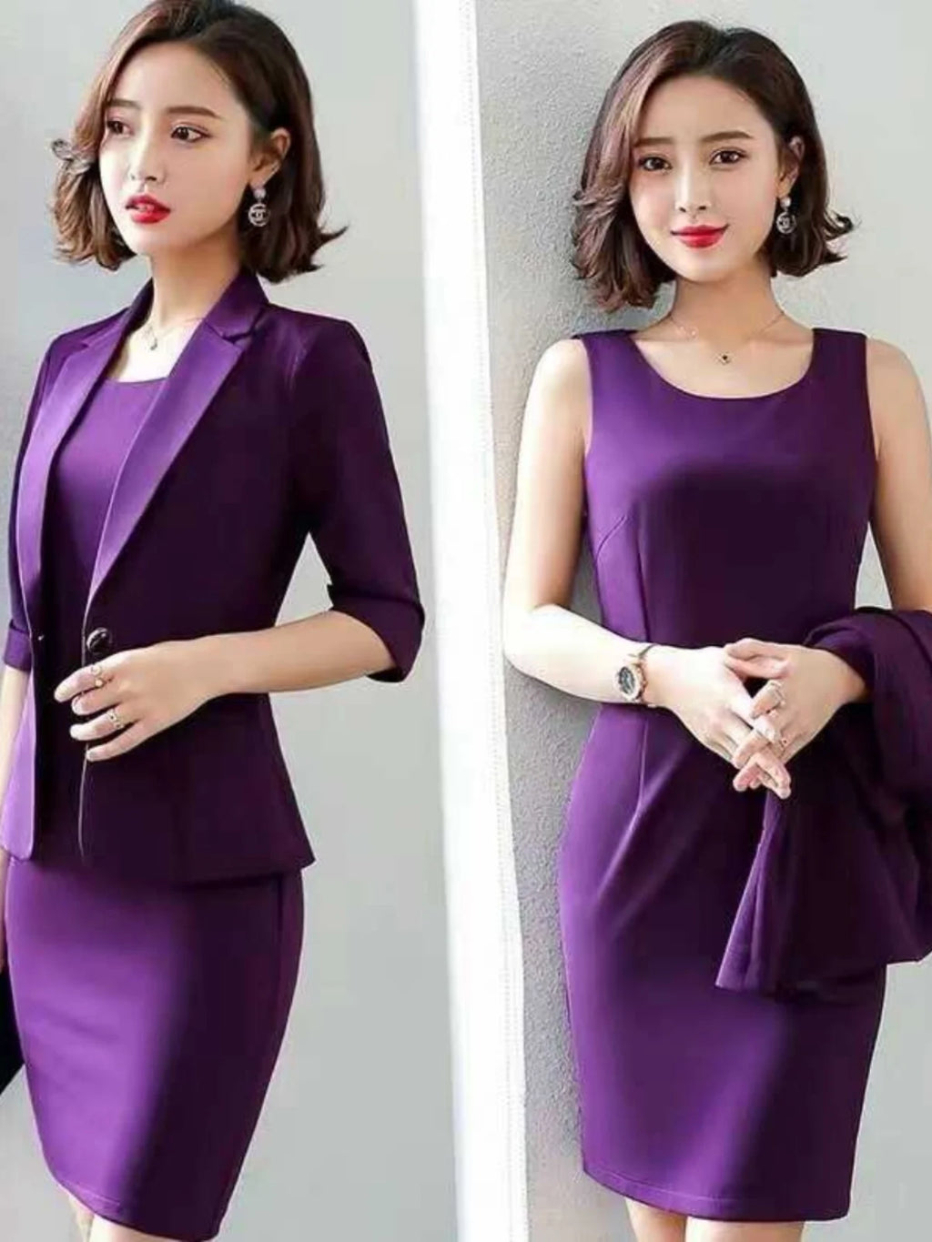 plus Size Professional Suit Dress Korean Style High Waist Slim Fit Workwear Two Piece Set Spring Autumn Seasonal Fashion