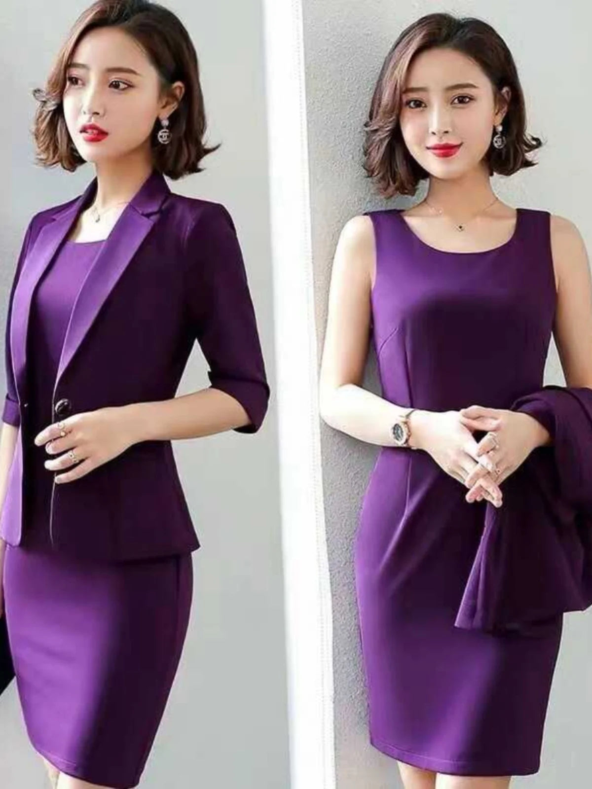 plus Size Professional Suit Dress Korean Style High Waist Slim Fit Workwear Two Piece Set Spring Autumn Seasonal Fashion