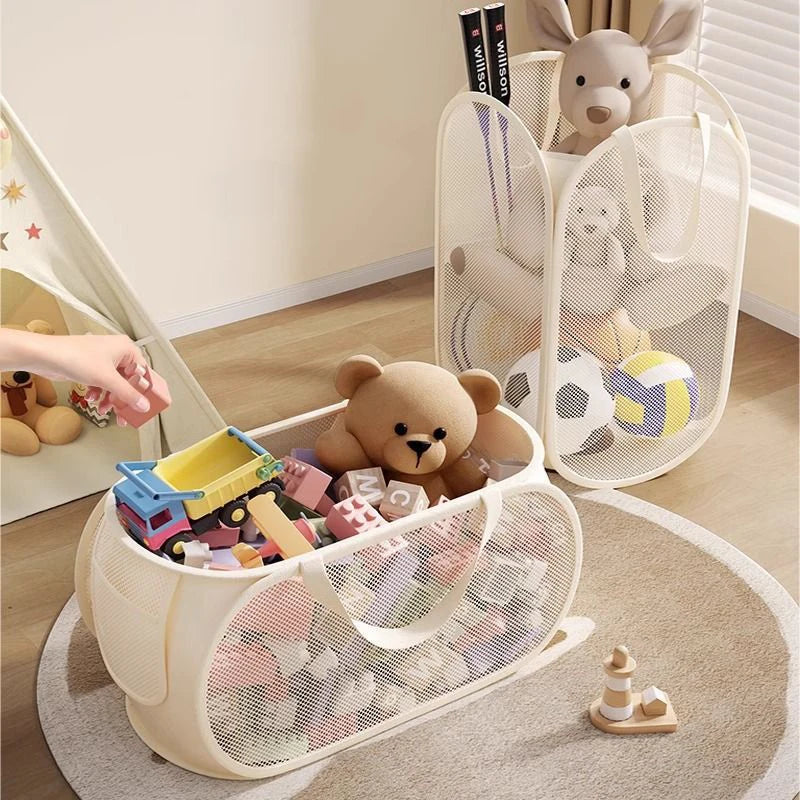 Kids Toy Storage Bin, Portable Large Capacity Organizer Basket for Plush Toys, Building Blocks, Home Playroom Organization