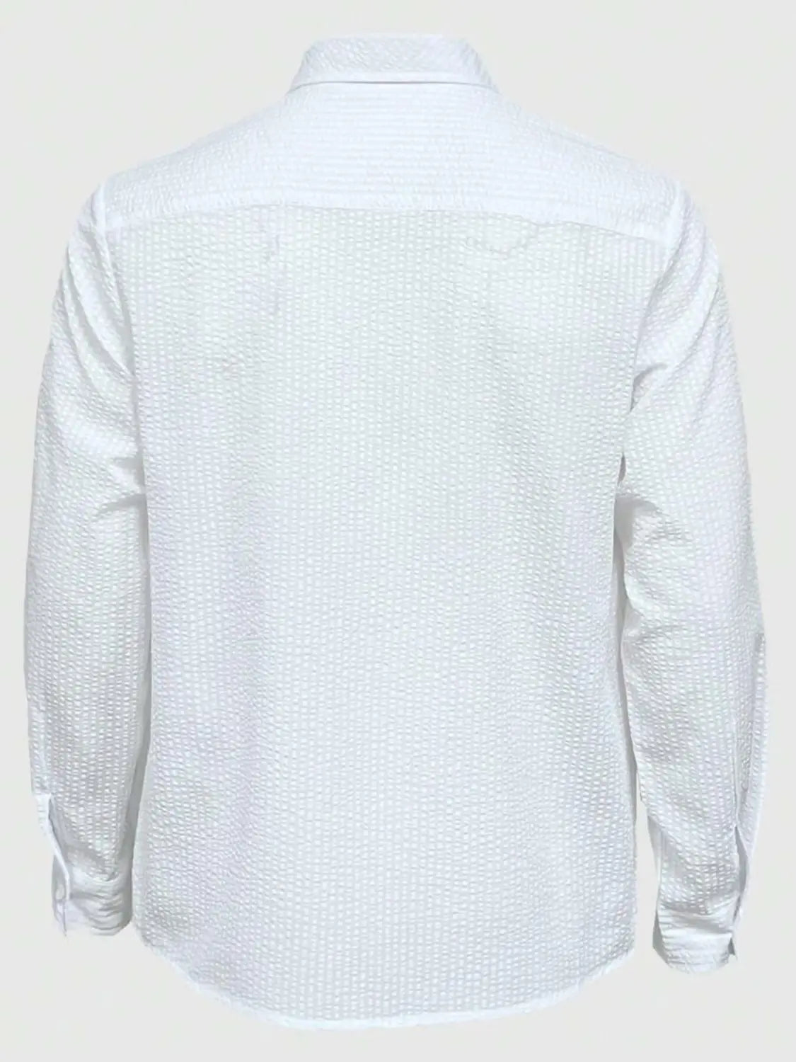 Chemise décontractée boutonnée manches longues à rayures bleues pour homme, avec motif tissé texturé blanc, adaptée à un usage quotidien