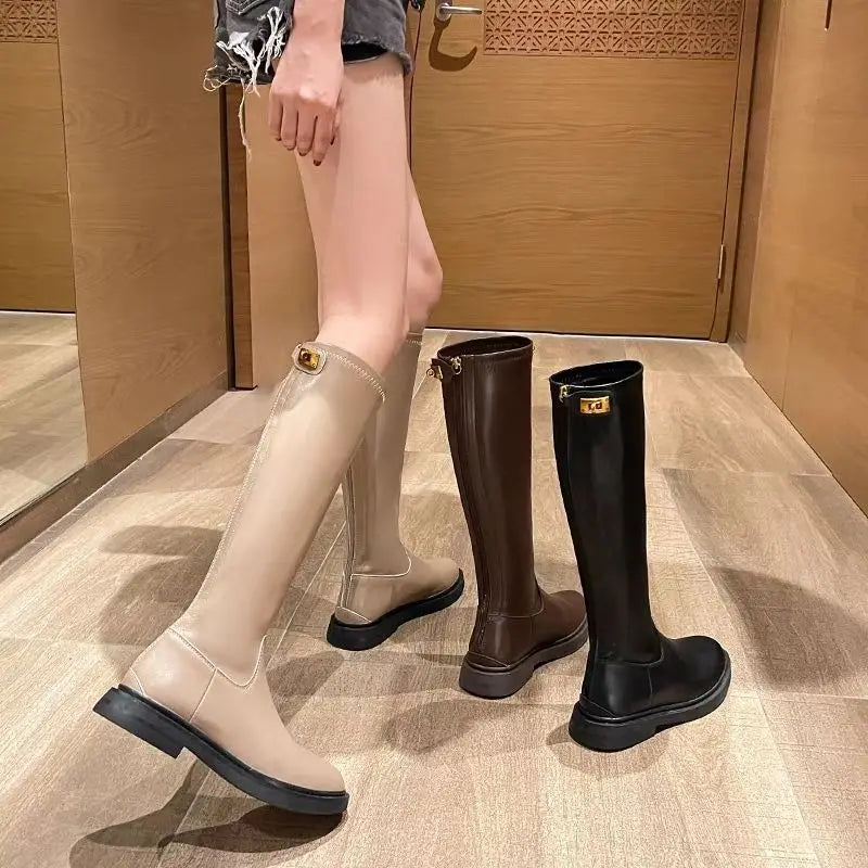 Shoes for Women Leather Platform Footwear Round Toe Ladies Boots Brown Fashion 2025 New in Demi-season Waterproof Work Pu Rock