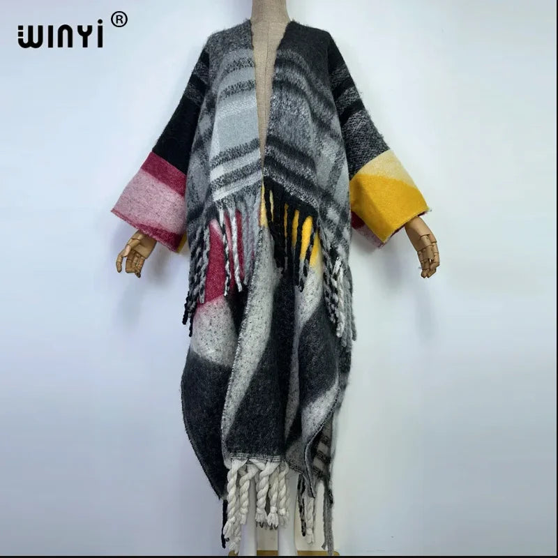WINYI winter dress for women Retro print comfortable OverCoat Thick Warm long coat fashion cardigan Middle East winter abaya