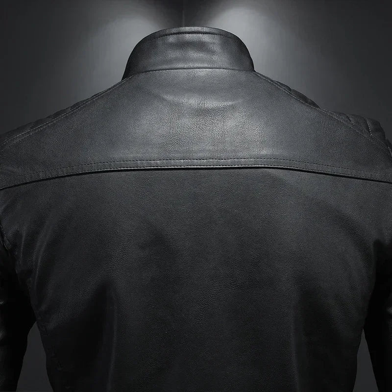 Men's Leather Motorcycle Jacket Standing Collar Fashion Trend Personalized Faux Leather Coat Stylish Biker Outerwear