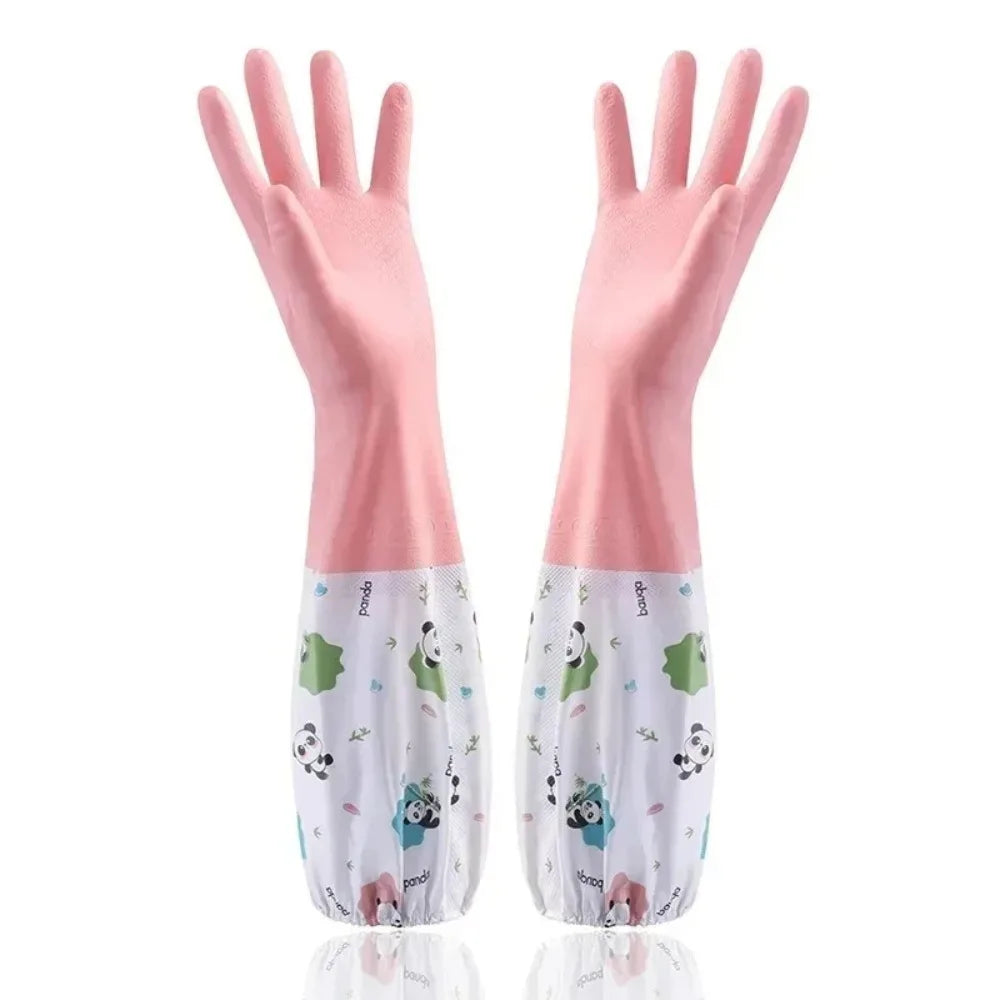 Women's Waterproof Rubber Kitchen Gloves Extended Durable for Dishwashing Cleaning Laundry Comfortable Fit for Household Chores