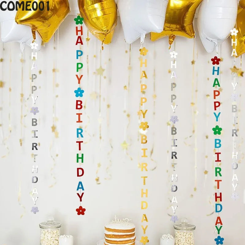 Happy Birthday Banner Bunting Garland Baby's First Birthday Adult Birthday Party Decorations Baby Shower Photo Props Supply