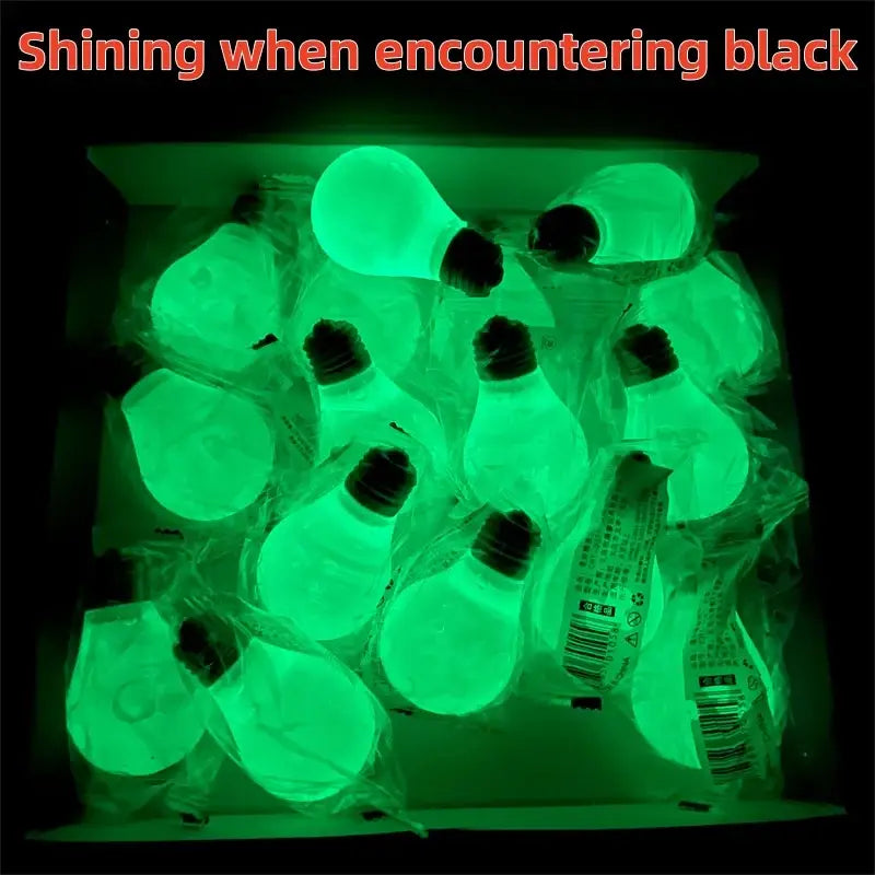green glowing light bulb shaped glow sticks made of soft squeeze material for sensory fidget stress relief