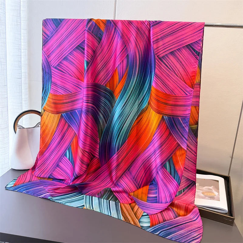 2025 NEW Fashion Women Color-blocking Scarves Flower Silk Scarf Spring Shawls Wraps Femme Beach Scarf Soft Long Designer Wraps