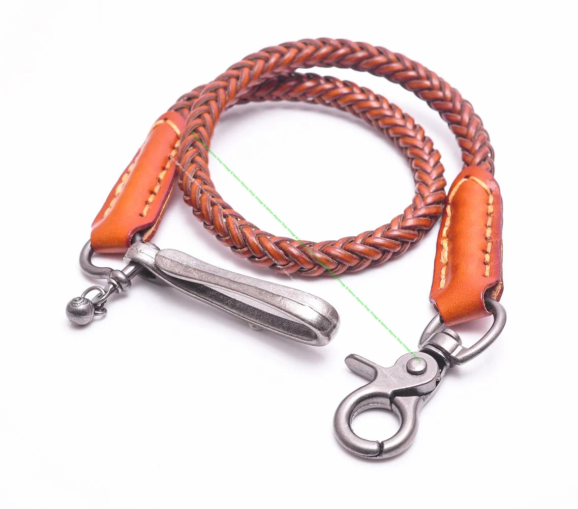 24"Classic Punk Biker Genuine Leather Keychain Jeans Chain Handmade Wallet Chain Waist Chain Men's Rock Clothing Accessories