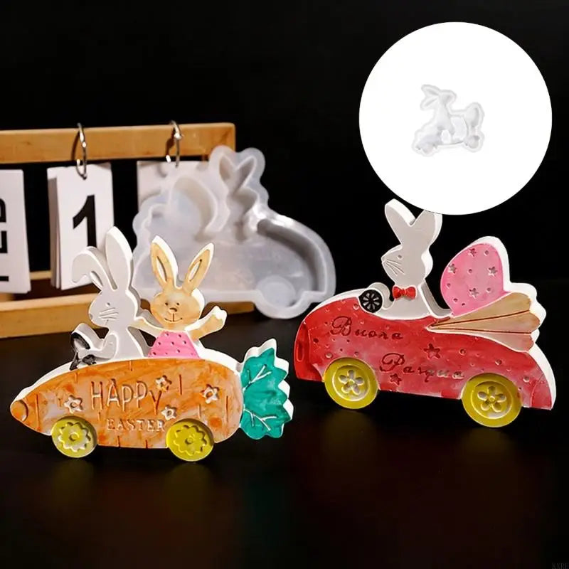 Easter Rabbit Ride Bike Silicone Molds For Resin Casting Making Soap Gypsum Figurine Festival Decoration KXRE