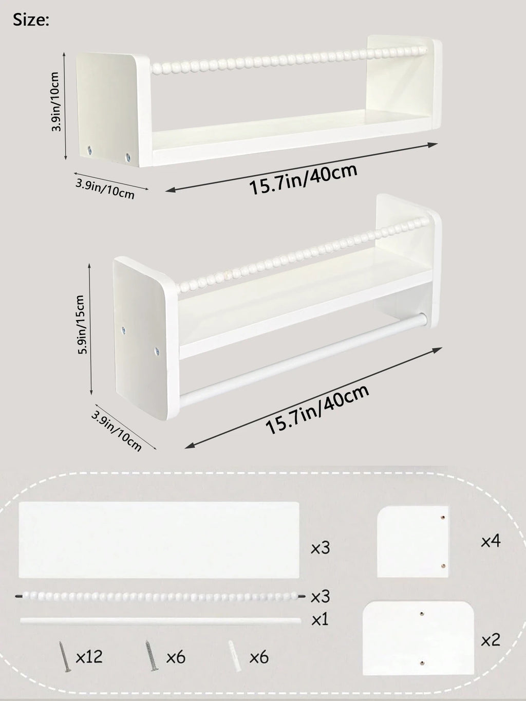 Nursery Book Shelves ,15.7 Inch Wood Floating Bookshelves for Wall Set of 3, Baby Kids Decor, Solid Wood Wall Mounted Shelves