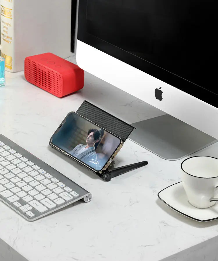 black carbon fiber adjustable screen top storage shelf monitor stand with sleek modern design for ergonomic desk organization