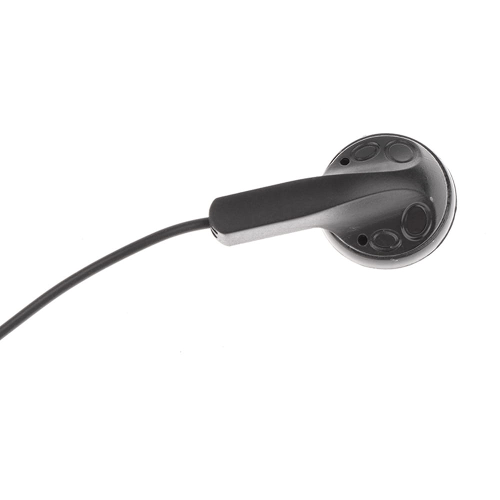 Casque stéréo intra-auriculaire noir filaire en plastique 3,5 mm, avec design courbé élégant et câble fin pour appareils mp3 mp4.