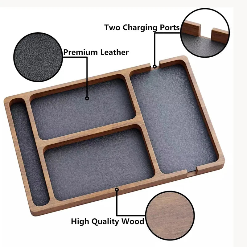 Office Desktop Storage Box Solid Wood Partition Storage Box Mobile Phone Headphone Debris Storage Box Wooden Storage Tray