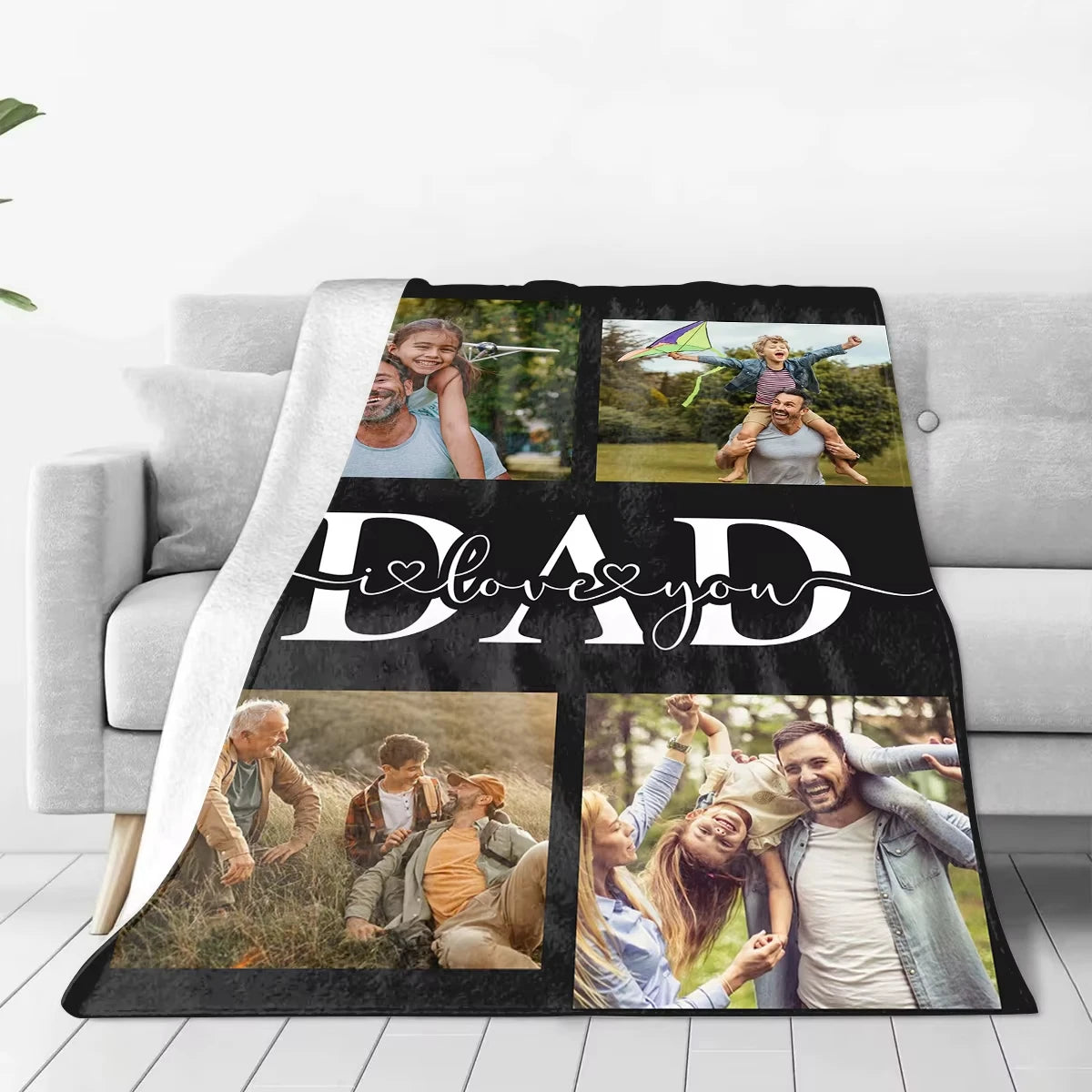 Fathers Day Gifts Personalized Custom Blanket Customizable Photos Throw Blankets For Dad Birthday Present From Daughter or Son