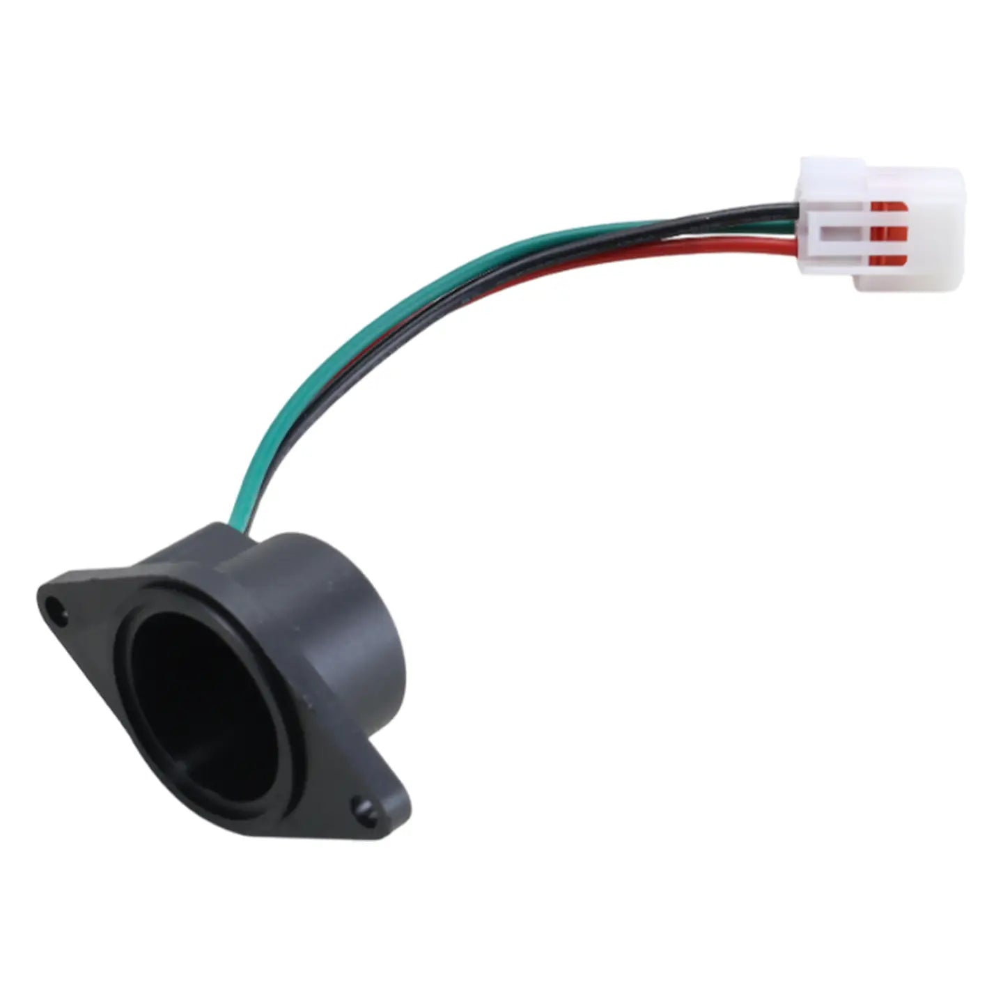 black plastic e-way golf cart speed sensor replacement showing green red and black wires connected to a white connector