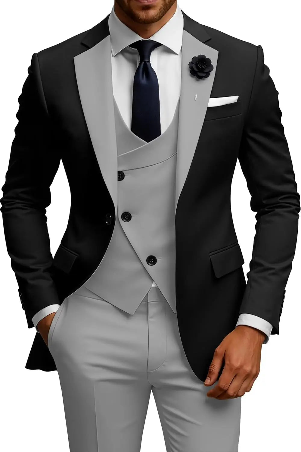 Mens Suits 3 Piece Slim Fit Double Breasted Suit Wedding Prom Tuxedo Suit Set