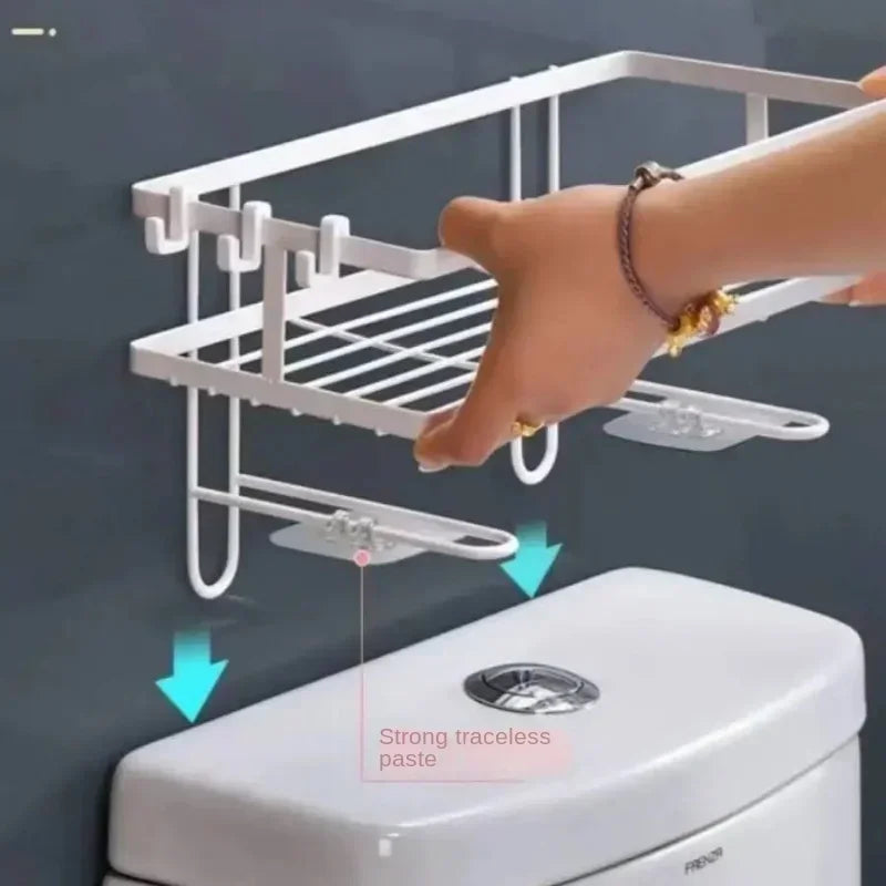 Wall Mounted Shelf for Bathroom No Drill over Toilet Storage Rack Aluminum Shower Organizer Bath Accessories Holder