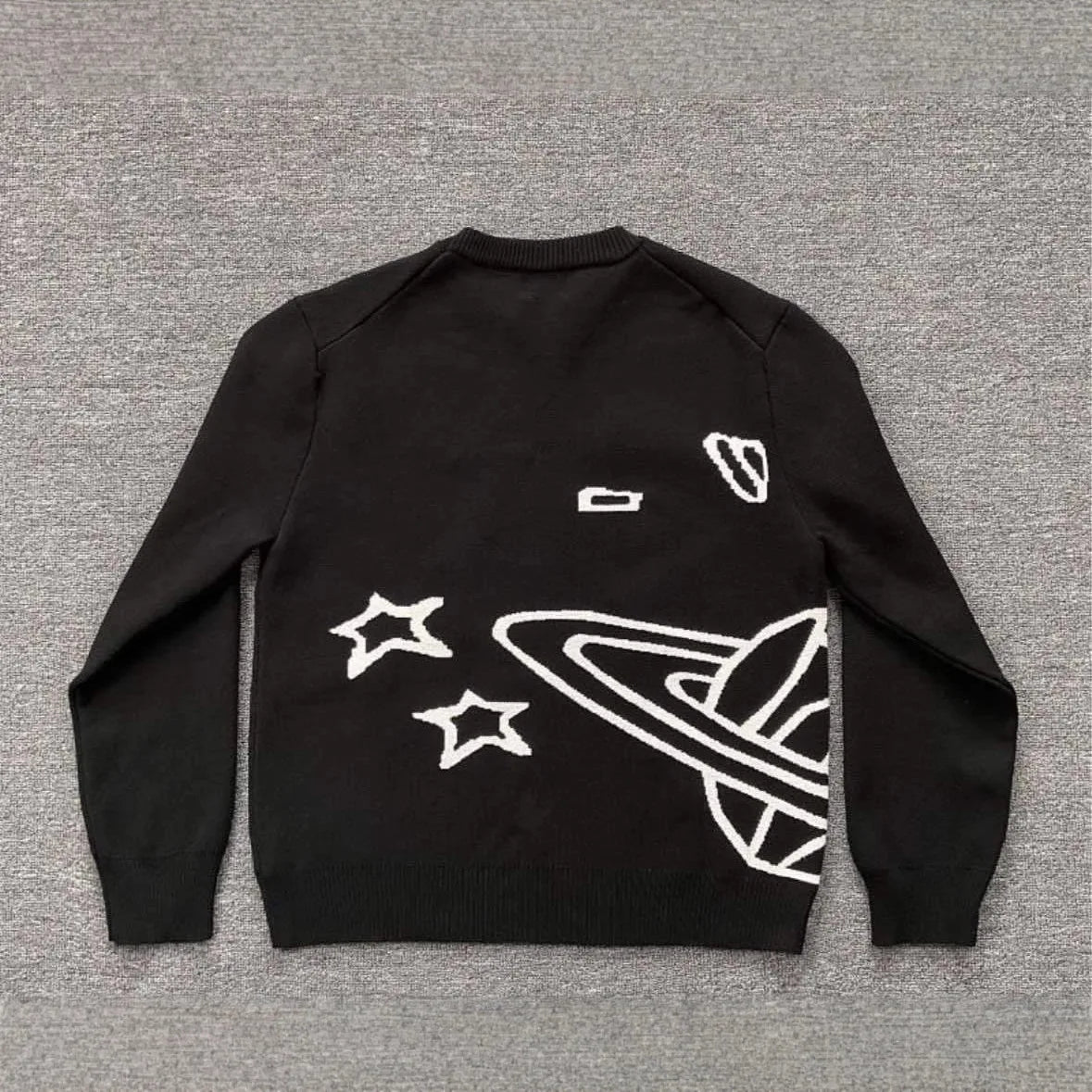 American Street Planet Embroidered Sweater Jacquard Logo Unisex Couple Crewneck Knitwear